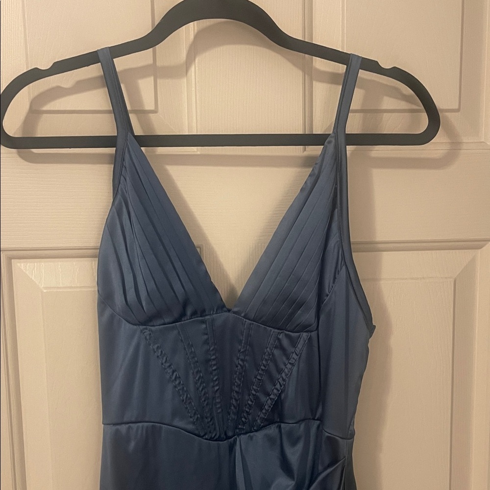 Elegant Blue Satin Slit Dress S:M - Picture 2 of 4